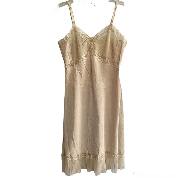 Stephanie Lingerie Other - SOLD Vintage Stephanie Lingerie Slip Size 32 Taupe Beige Lace Nylon Ruffles D…